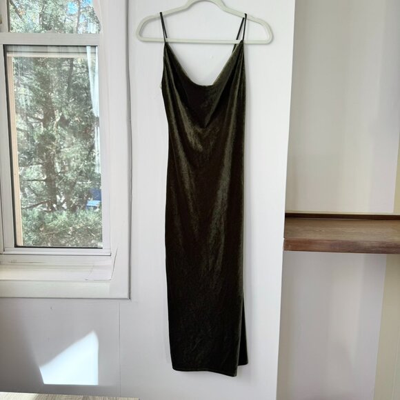 NWT Jenny Yoo Bentley Velvet Slip Midi Dress Olive Green 2 - Picture 6 of 10
